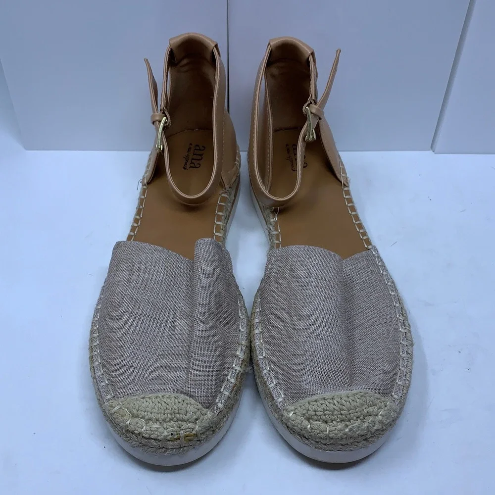 a.n.a Womens 9.5 Tan Ankle Strap Espadrille Flat Sandals